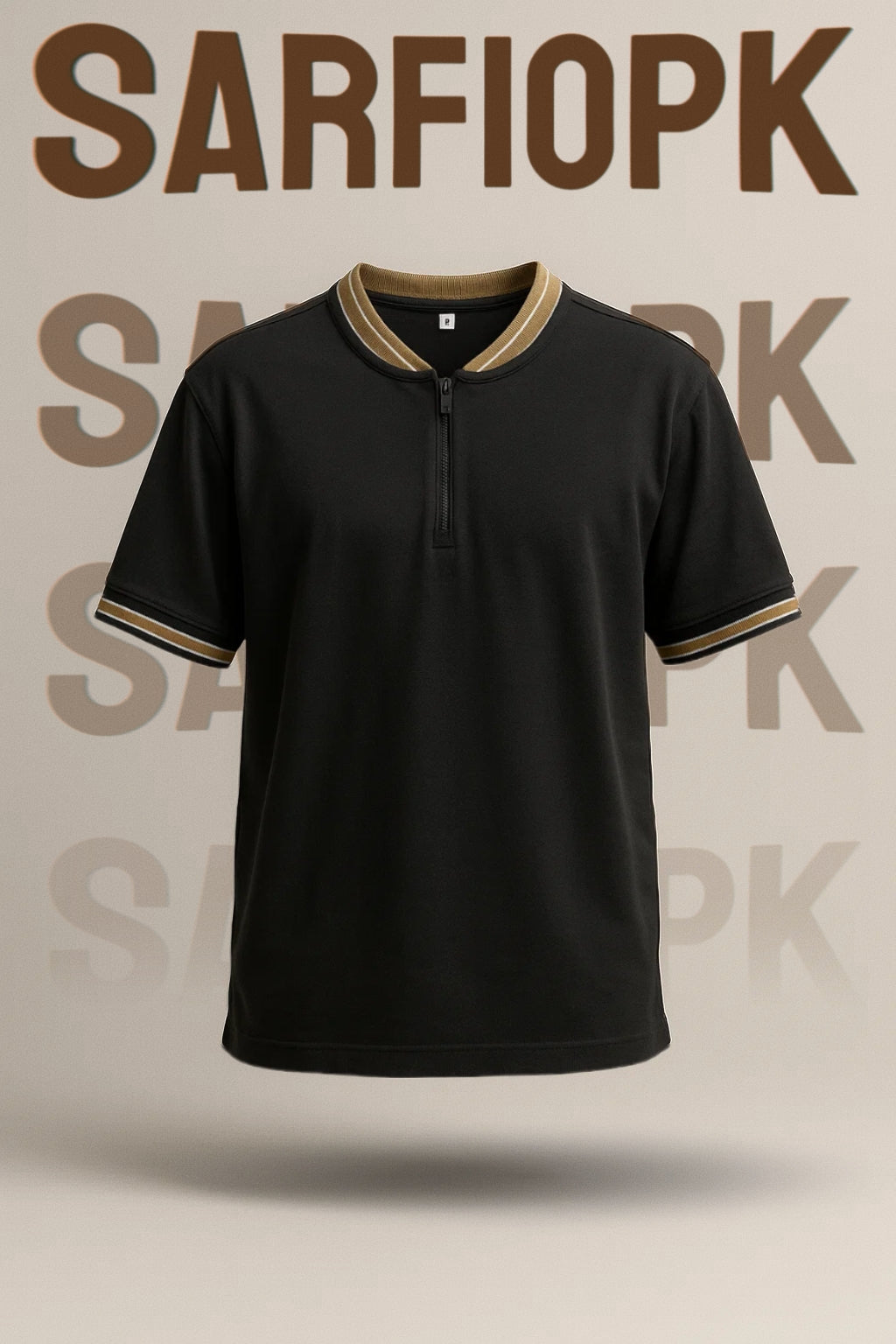 Men's Premium Half-Zip Collar Polo - Black & Gold