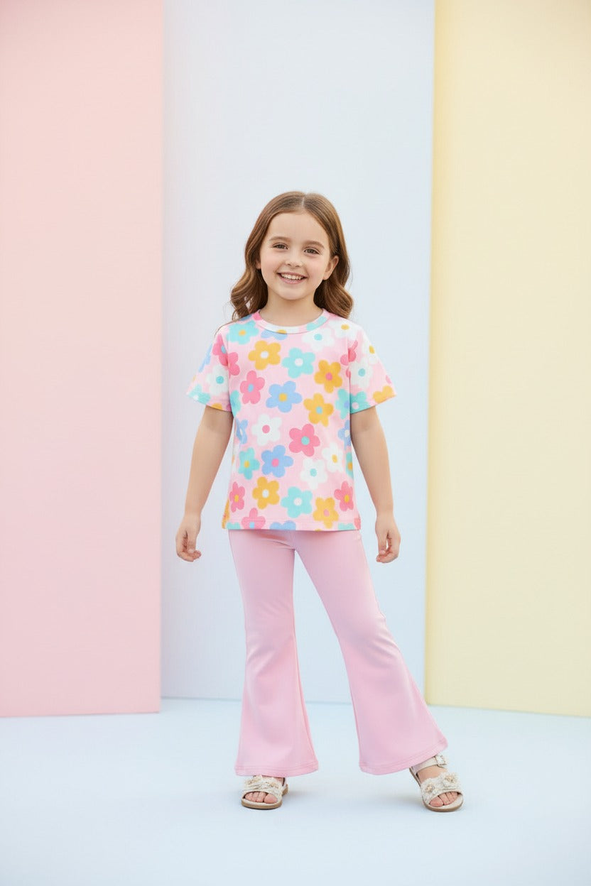 Pink Floral Kids Summer Tracksuit for Boys and Girls - OM-416