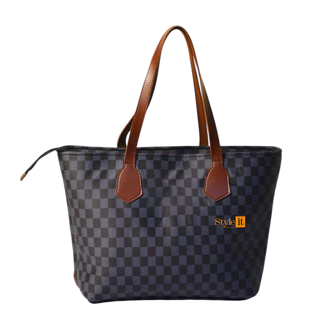 Black & Choco Brown Checkered Tote
