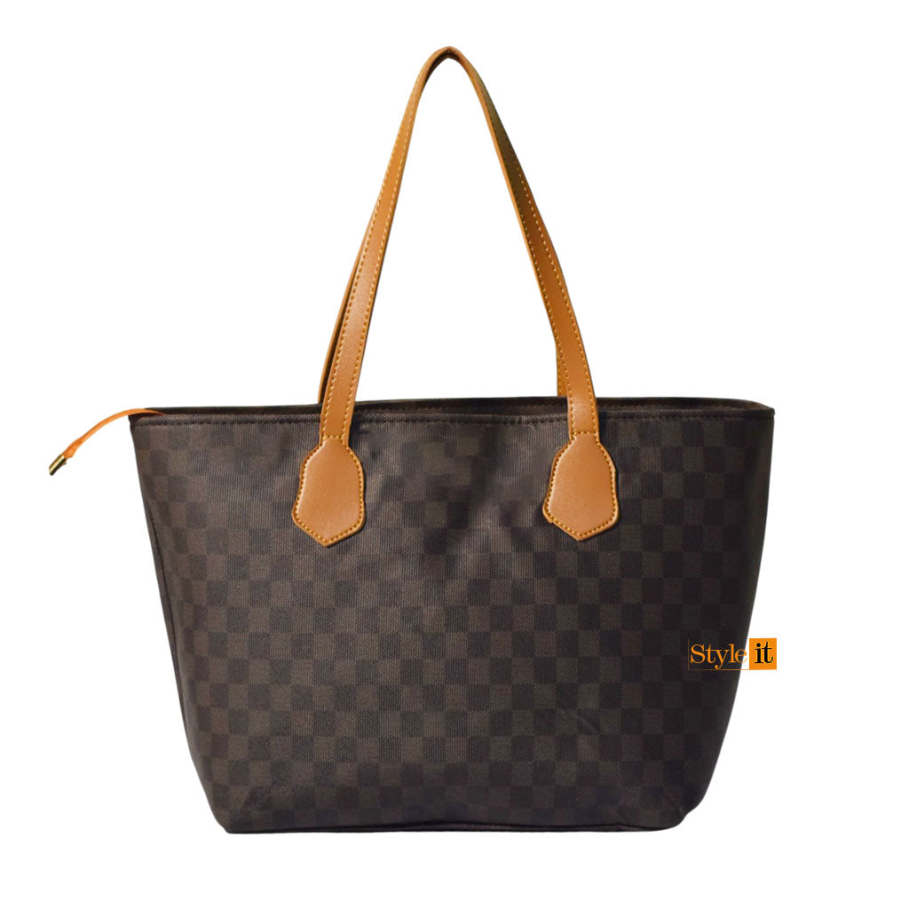 Brown & Mustard Checkered Tote