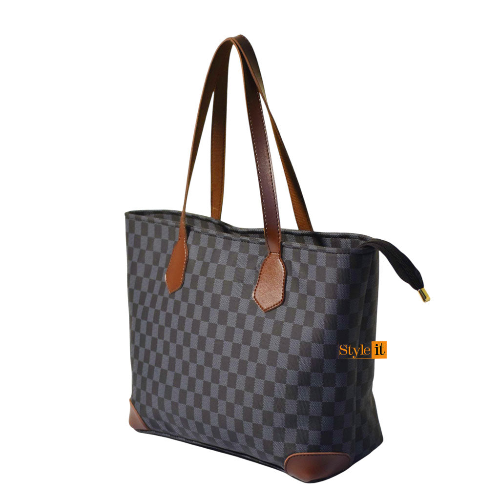 Black & Choco Brown Checkered Tote