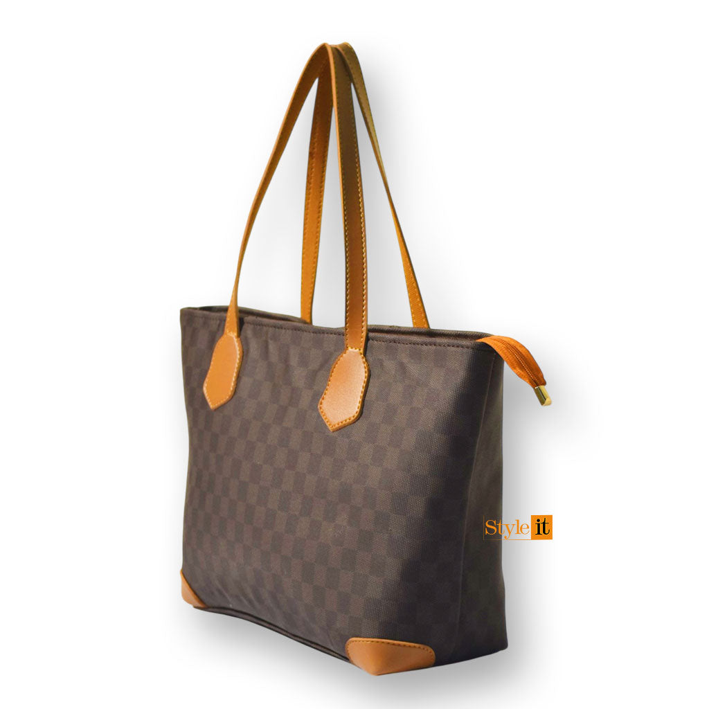 Brown & Mustard Checkered Tote