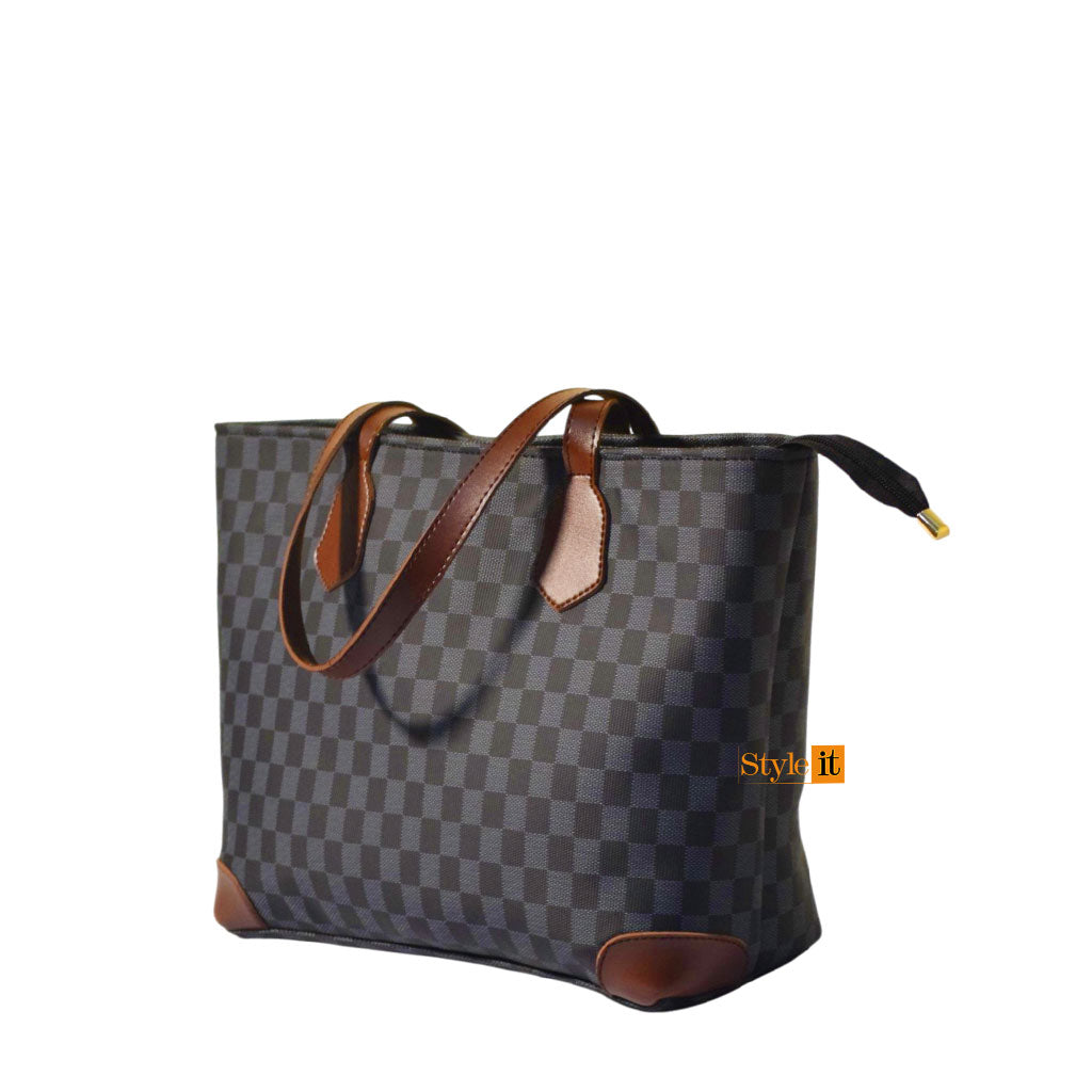 Black & Choco Brown Checkered Tote