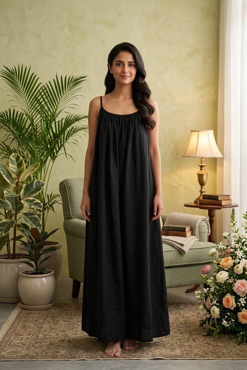 Elegant flowy maxi dress for women with spaghetti straps, loose A-line fit, and backless design, perfect for summer casual wear, beach outings, and stylish everyday fashion 08
