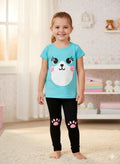 Sarfio Oman Kids Summer Tracksuits OM-395, Blue Cute Face Printed The Ultimate Kids Suit