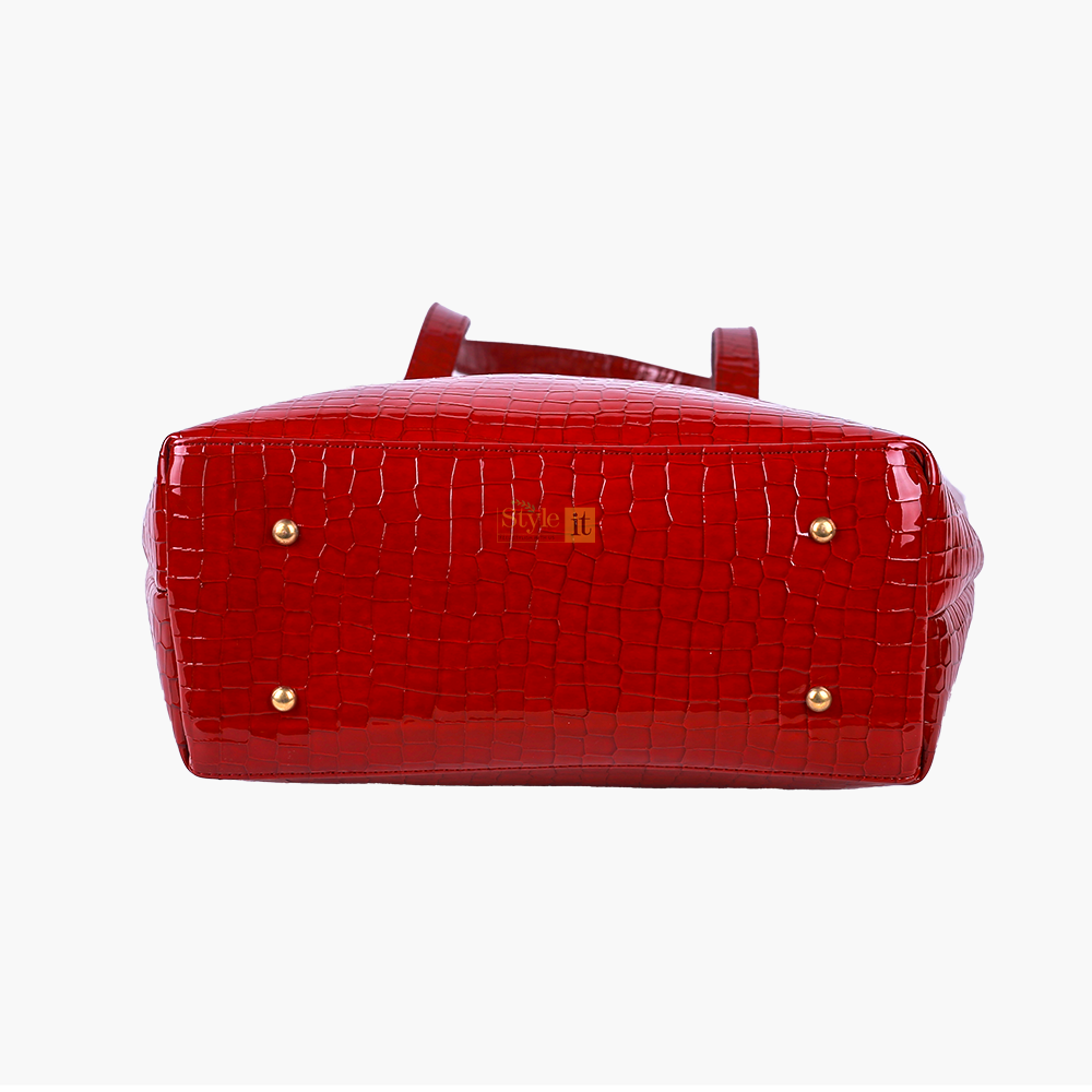 Roomy Reddish Maroon Crocodile Leather Bag