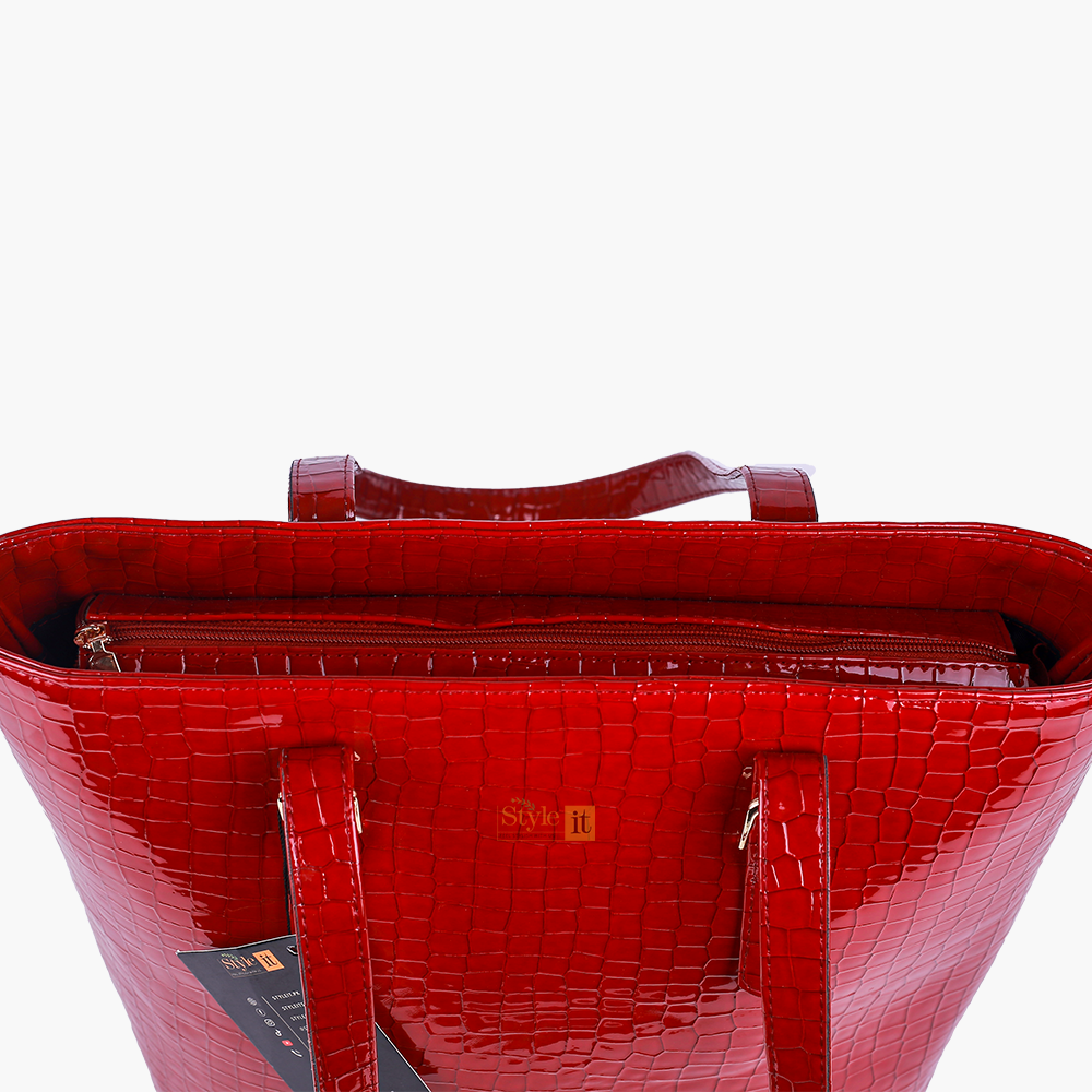 Roomy Reddish Maroon Crocodile Leather Bag