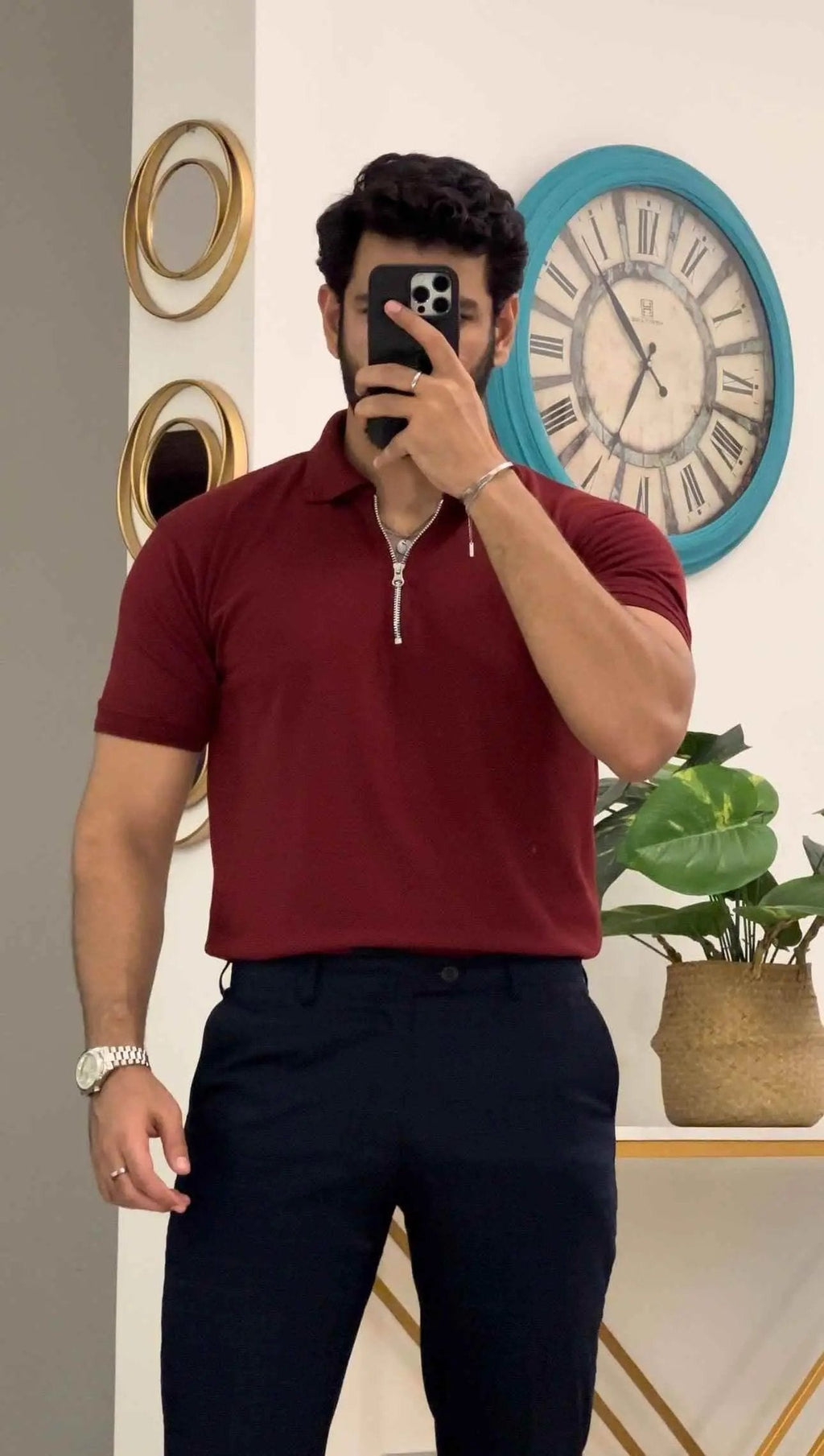 Maroon zipper polo shirt for men - Premium Polo T-Shirt from The Divine Shop - Just Rs.2250! Shop now at The Divine Shop