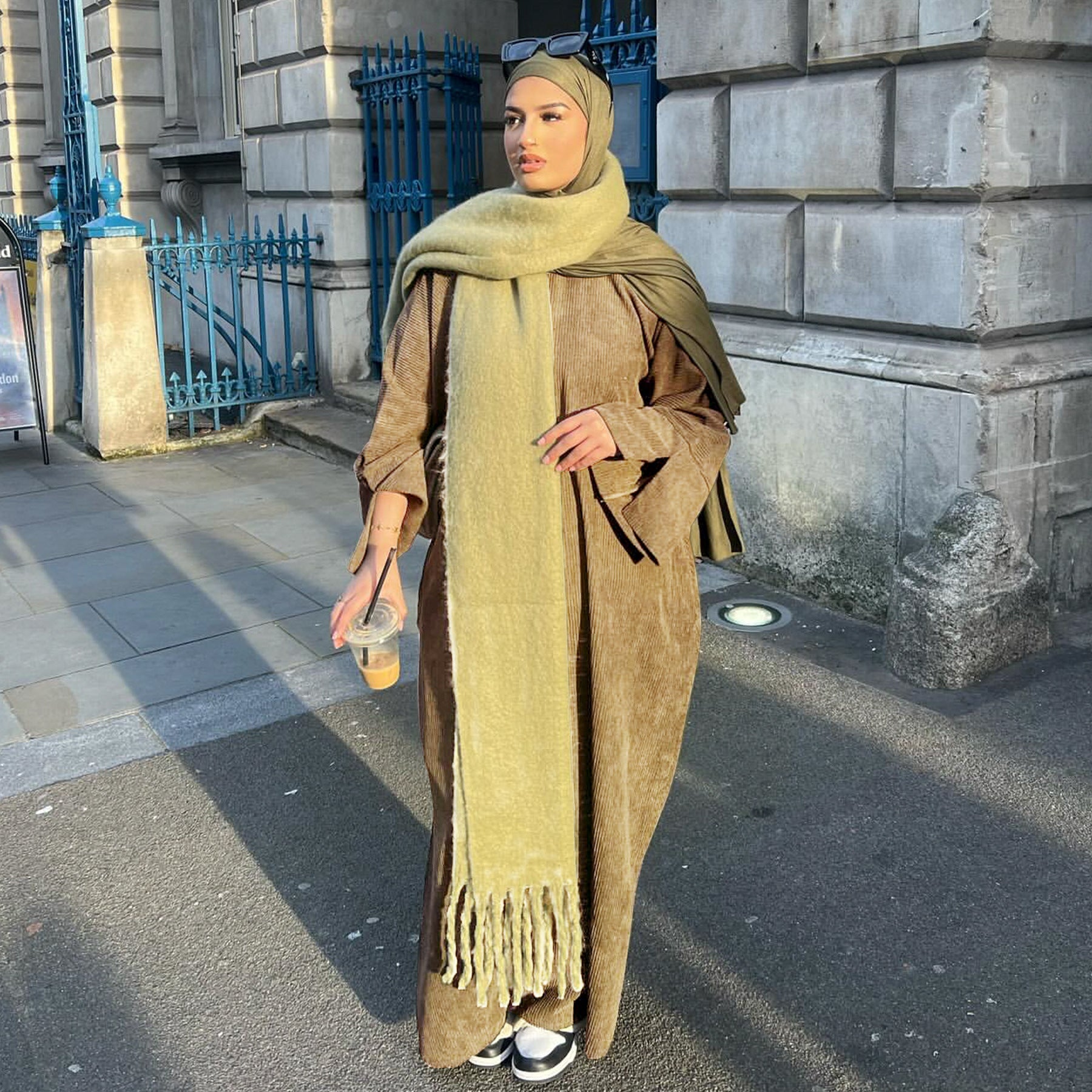 Corduroy Irregular Hem Modest Maxi Dress