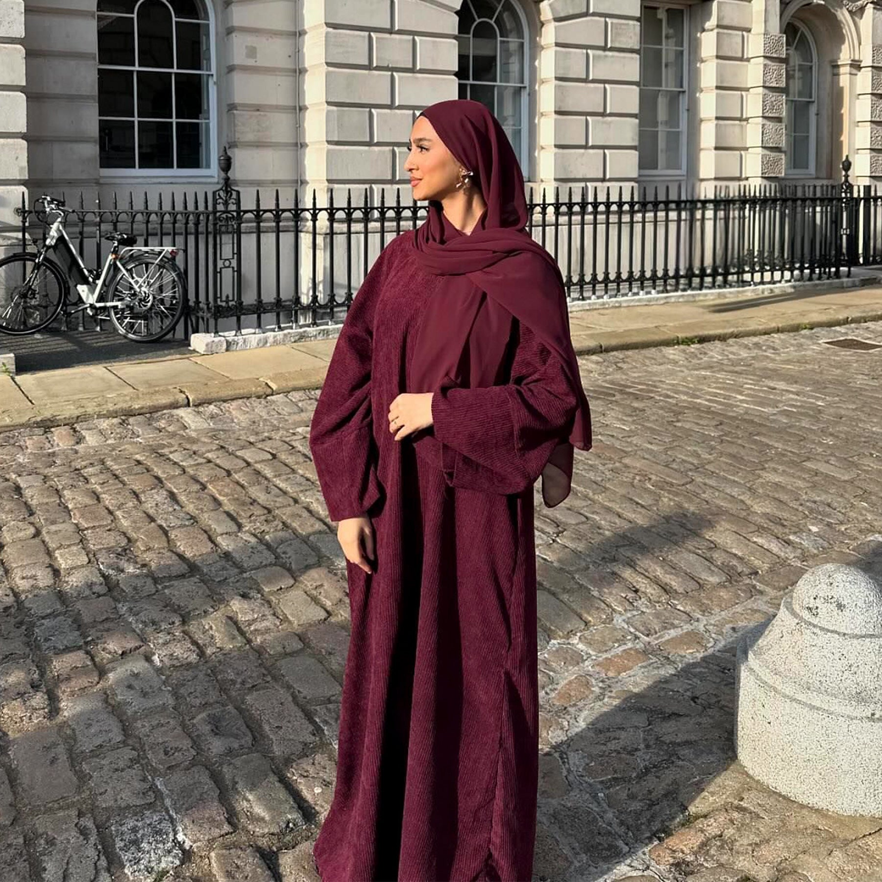 Corduroy Irregular Hem Modest Maxi Dress