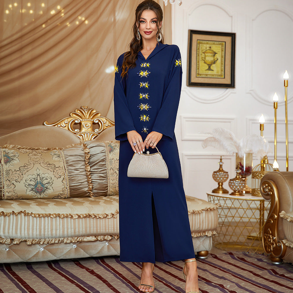 Women's Handmade Diamond Embellished Hooded Dress