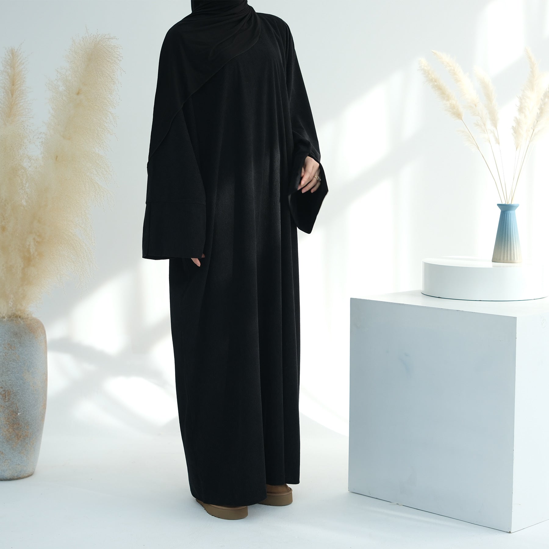 Corduroy Irregular Hem Modest Maxi Dress
