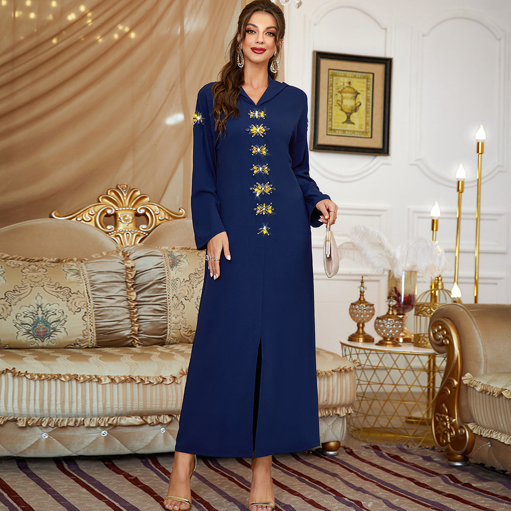 Women's Handmade Diamond Embellished Hooded Dress