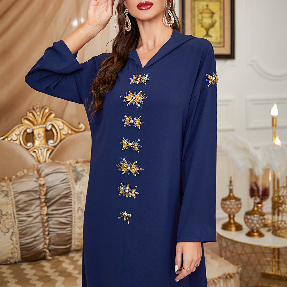Women's Handmade Diamond Embellished Hooded Dress