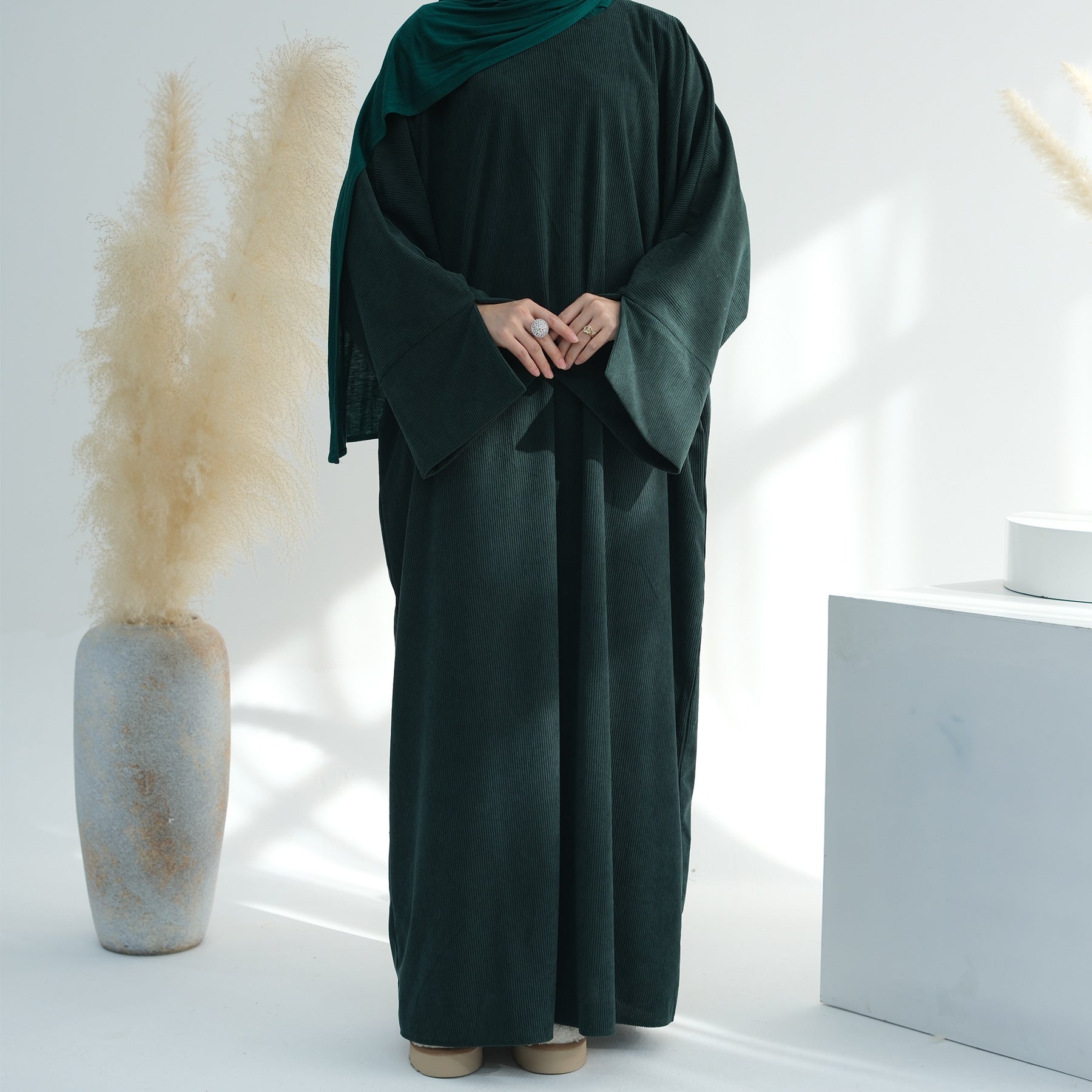 Corduroy Irregular Hem Modest Maxi Dress
