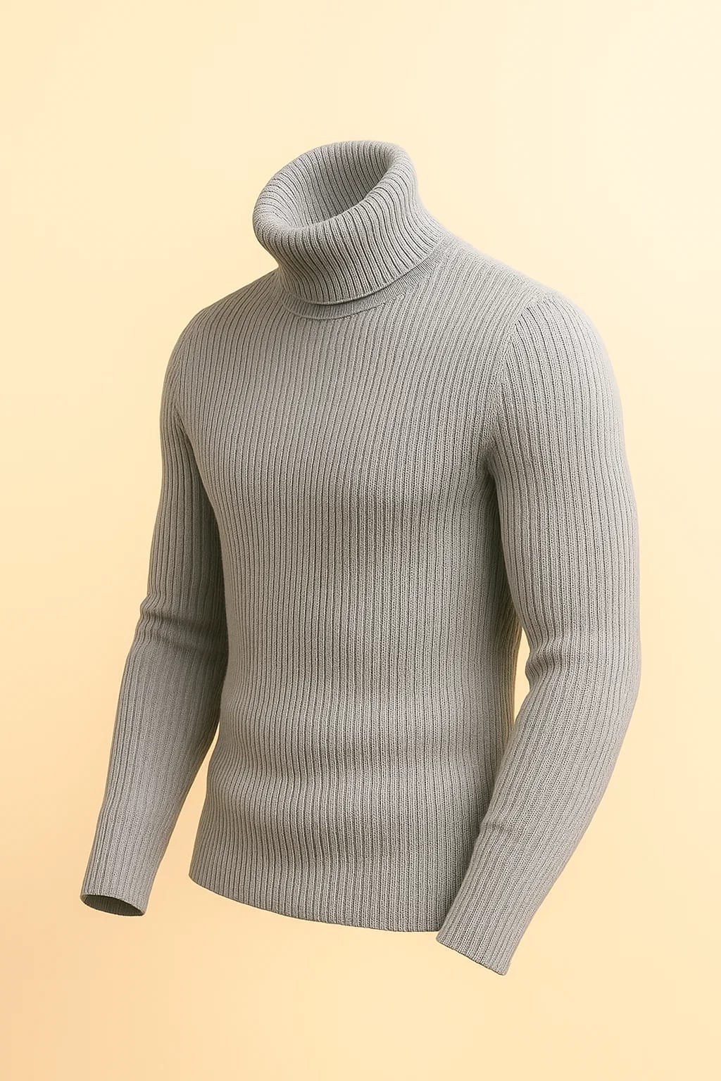 Unisex Light Grey Ribbed Turtleneck Sweater | Essential Roll-Neck