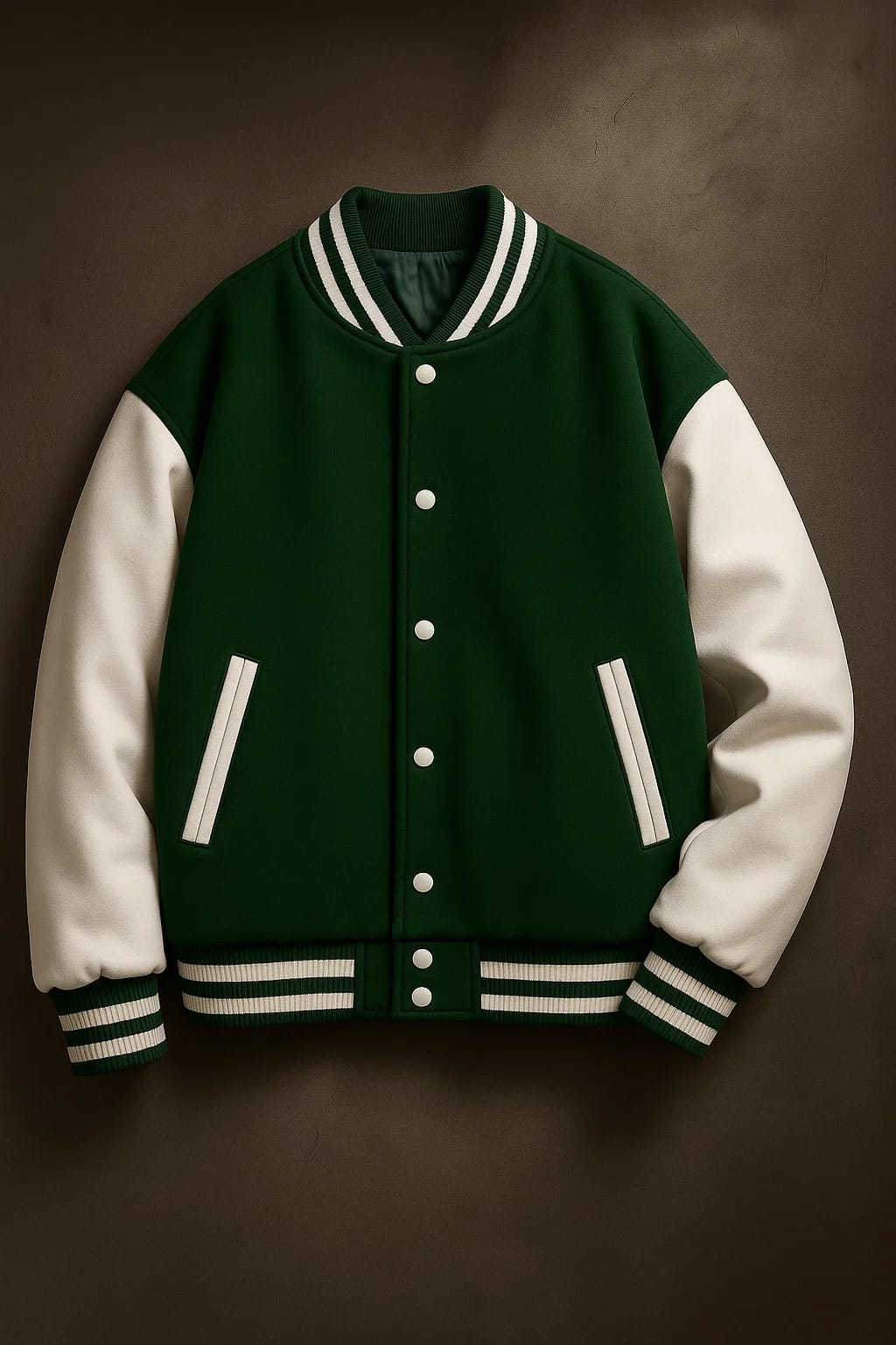 Forest Green & White Classic Varsity Baseball Jacket