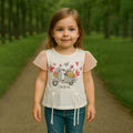 Imported Baby Girl White Floral Bicycle Fancy Frock Fly Sleeve Pullover Shirt for 18 Months- 5 Years