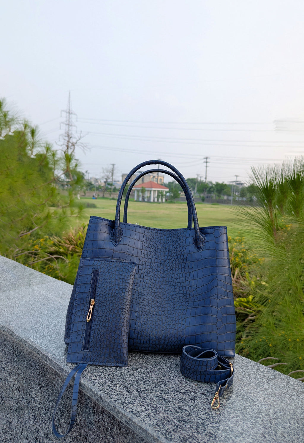 Blue Krokodil Satchel Handbag