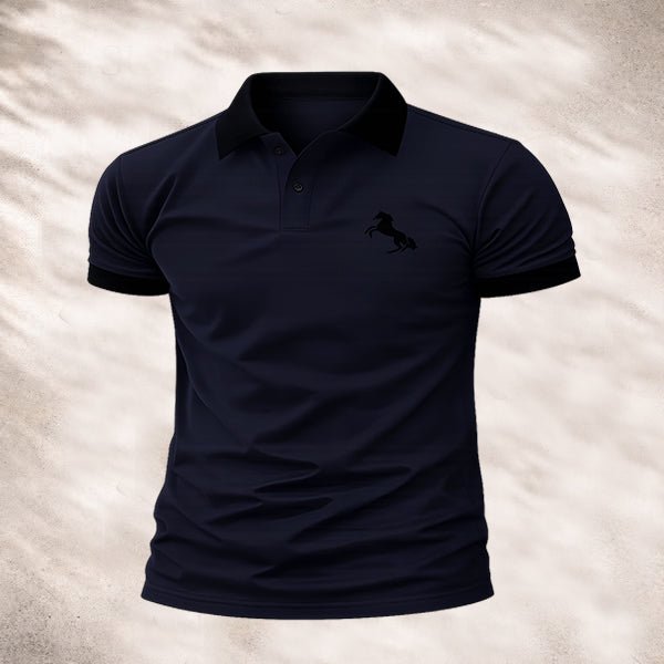 Brookyln printed polo T shirt Navy greish - The Divine Shop