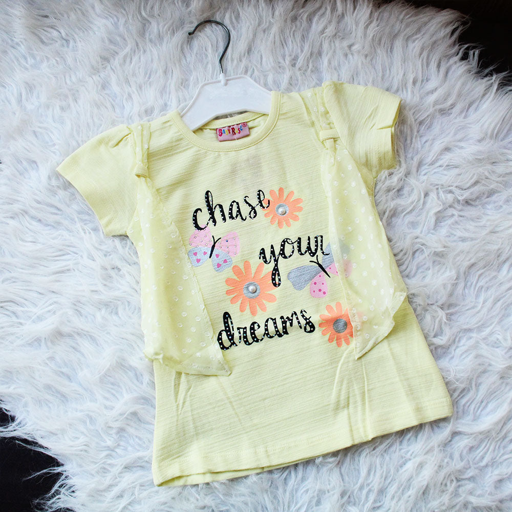 Baby Girl Cute Double Shirt Style Half Sleeve Pullover Shirt Floral Butterflies for 9 Months - 3 Years