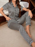 CHK # P75 - Half Sleeves Stripes Silk Lounge Wear Set