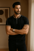 Madmext smoked polo neck black zip shirt - Premium Polo T-Shirt from The Divine Shop - Just Rs.1999! Shop now at The Divine Shop