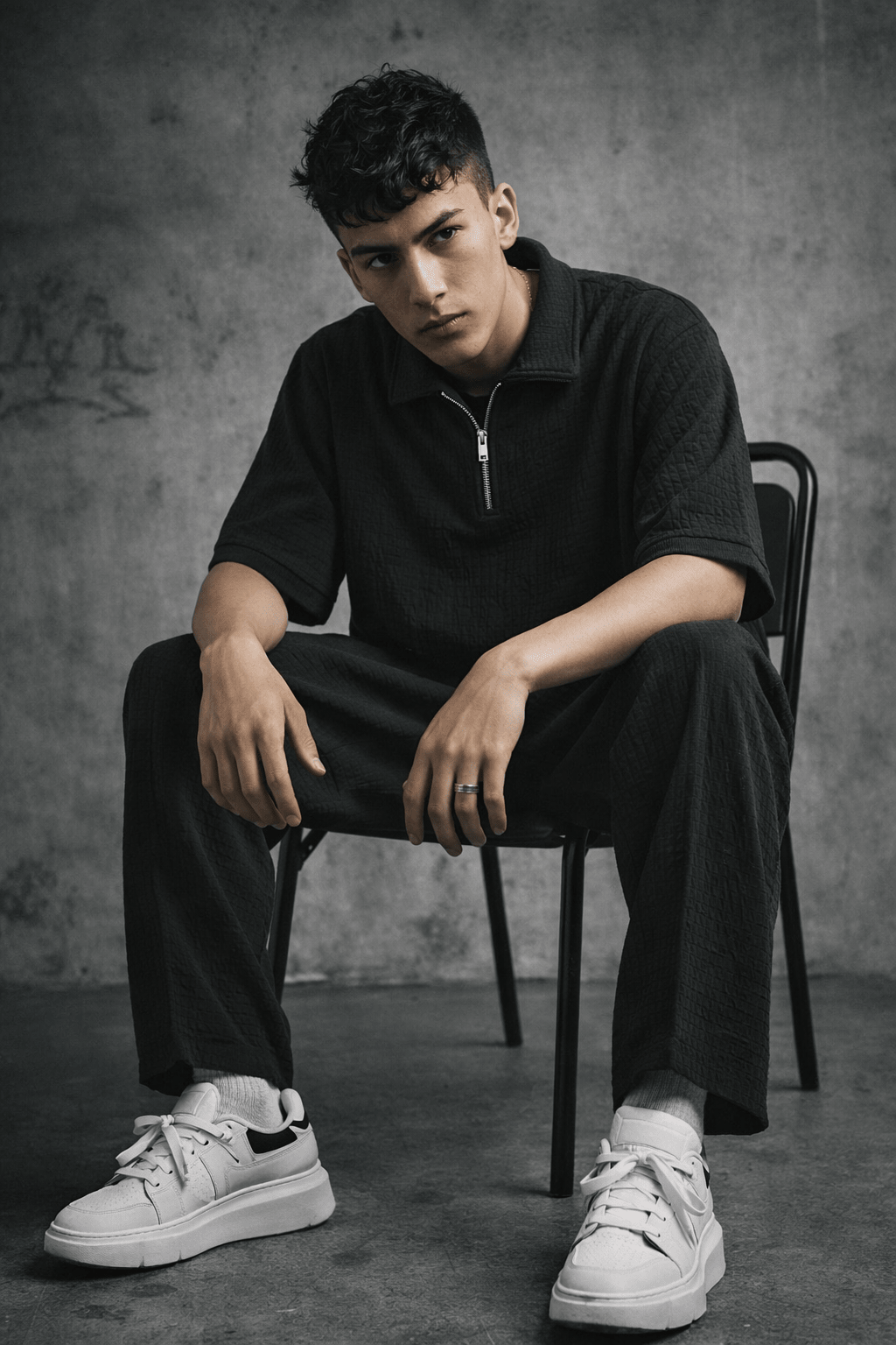 Manfinity waffle Knitted Men's Summer Co - ord Set Black - The Divine Shop