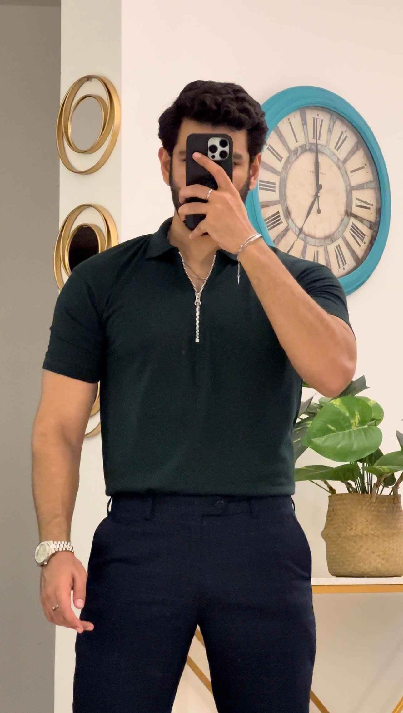 Mens bottle green zipper polo shirt - Premium Polo T-Shirt from The Divine Shop - Just Rs.2250! Shop now at The Divine Shop