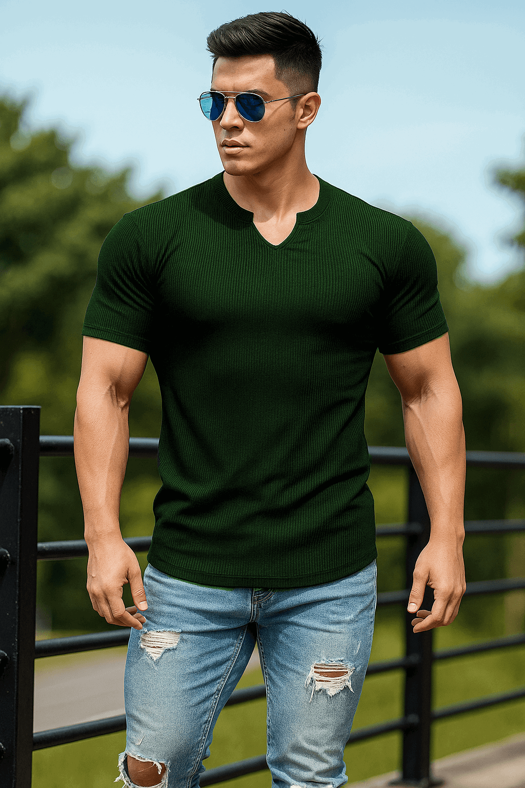 Mens knitted half sleeves shirt - Premium waffle knitted t-shirt from The Divine Shop - Just Rs.1550! Shop now at The Divine Shop