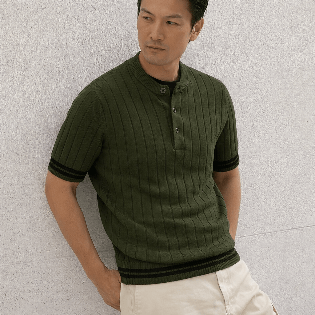 Men’s Premium Ribbed Henley T-Shirt – Short Sleeve Casual Summer Wear - The Divine Shop