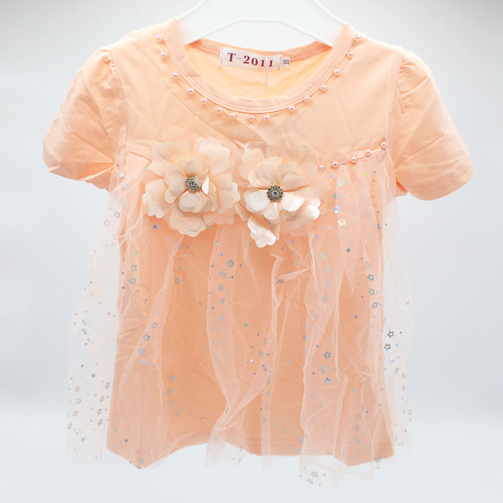 Baby Girl Cute Net Flower Fancy Frock Half Sleeve Pullover Shirt for 12 Months- 4 Years