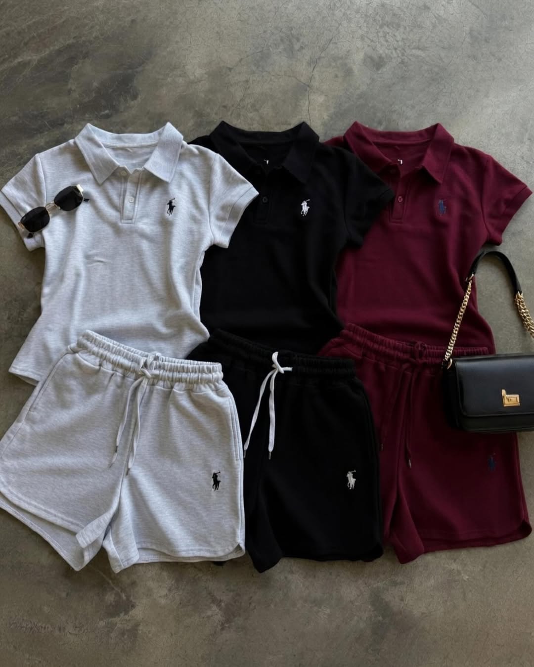 premium women polo co ord set with matching shorts in black white and maroon summer outfit Pakistan aesthetic casual lounge wear set 02