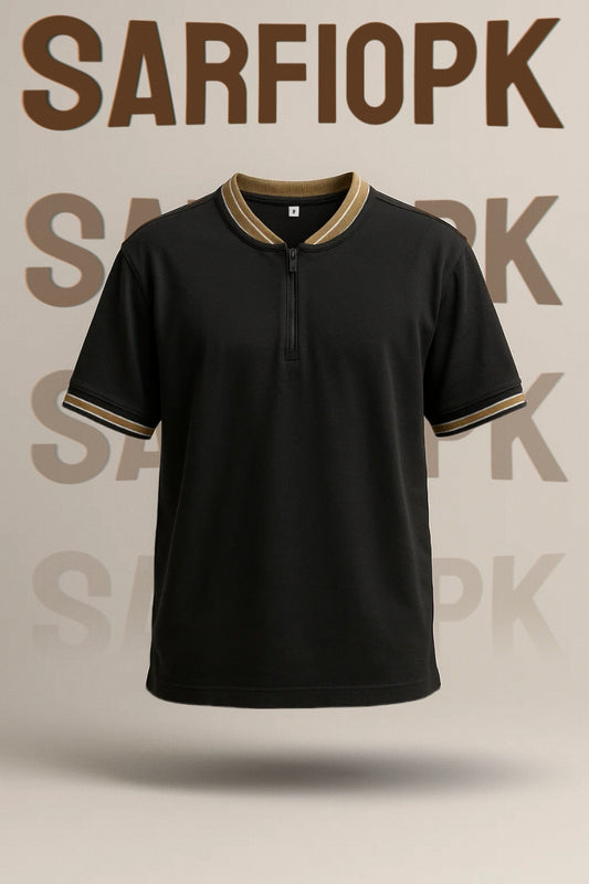 Men's Premium Half-Zip Collar Polo - Black & Gold