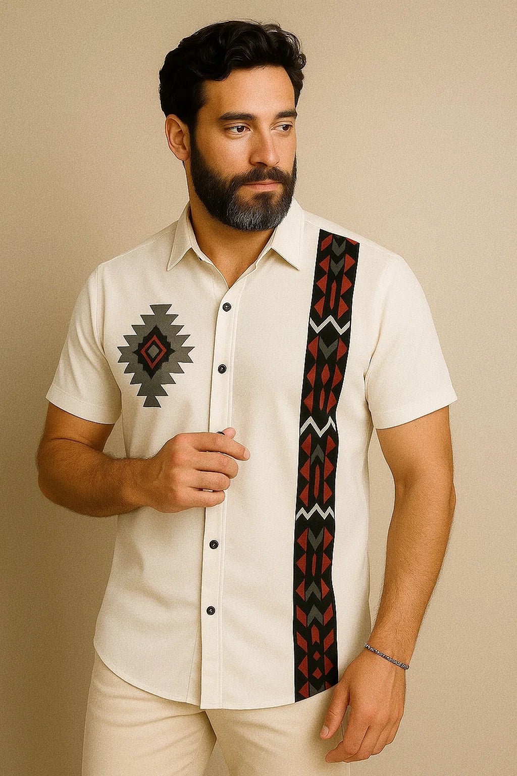Men’s Indian Style Tribal Print Shirt – Half Sleeve Fitted Casual Wear