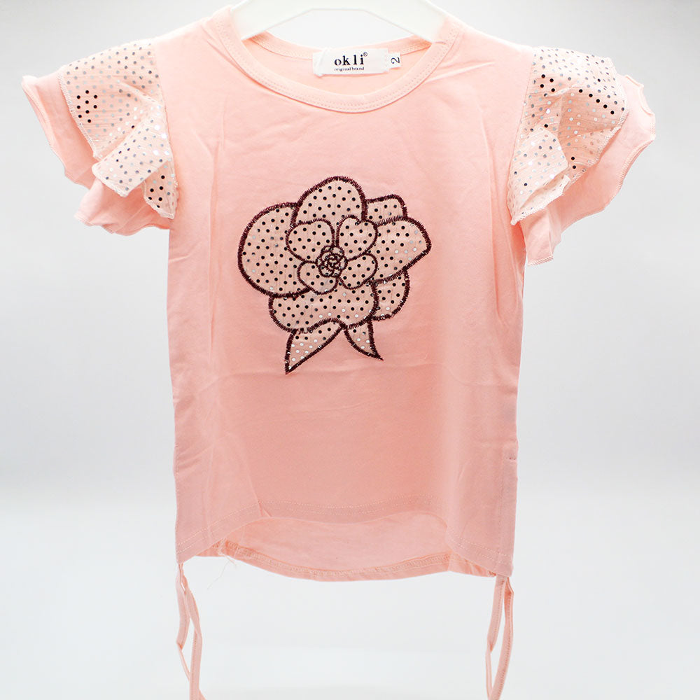 Imported Baby Girl Cute Net 3D Flower Fancy Frock Fly Sleeve Pullover Shirt for 18 Months- 5 Years