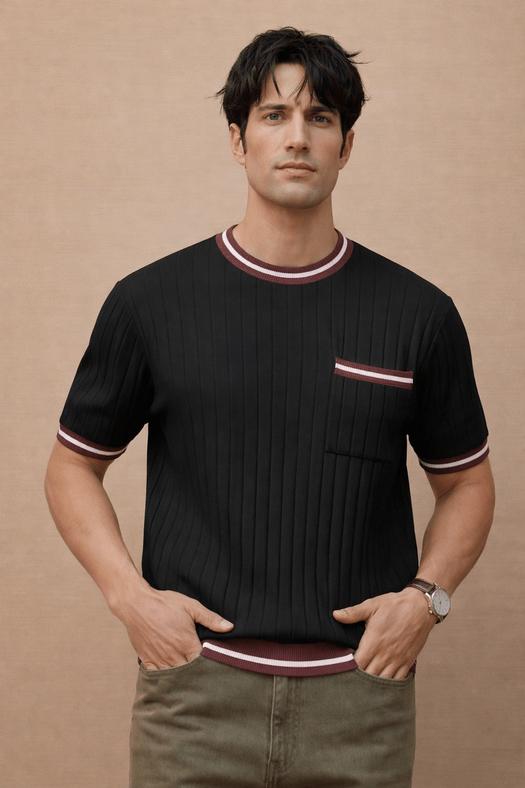 Slim Fit Ribbed Knit T-Shirt for Men – Premium Fabric - The Divine Shop