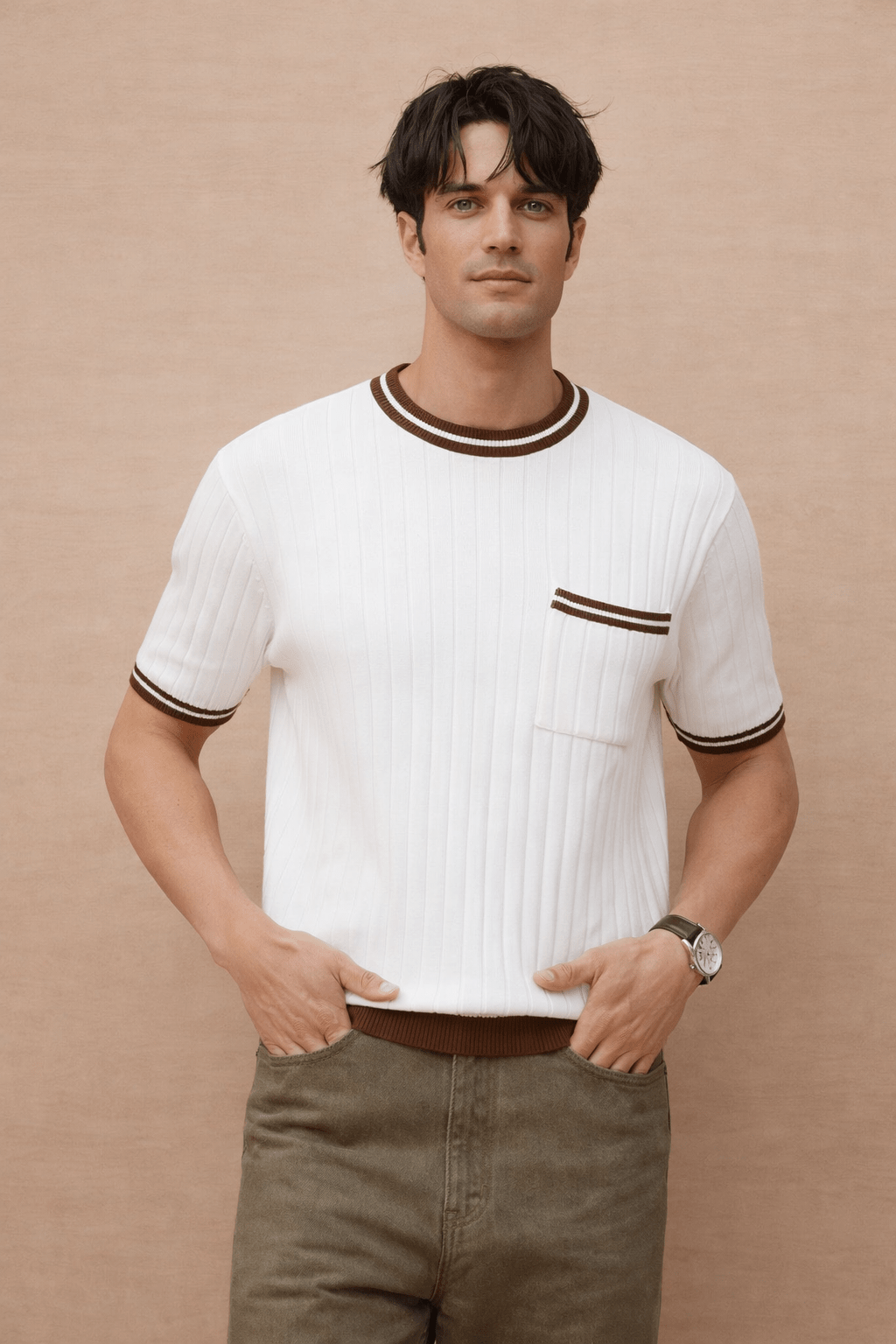 Slim Fit Ribbed Knit T-Shirt for Men – Premium Fabric - The Divine Shop