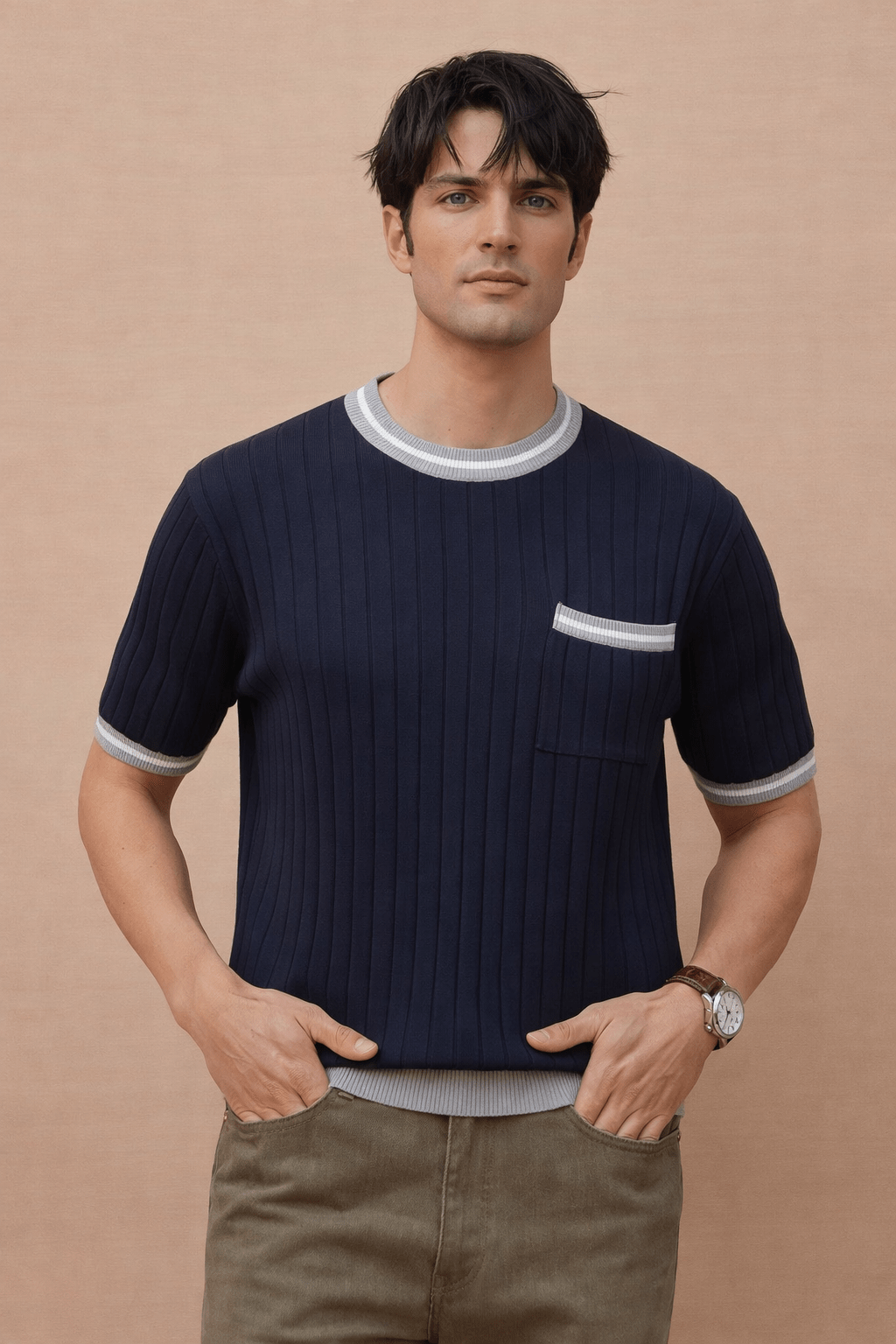 Slim Fit Ribbed Knit T-Shirt for Men – Premium Fabric - The Divine Shop