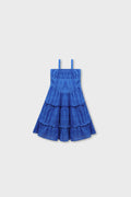 Flowy Blue Checked Cotton Dress