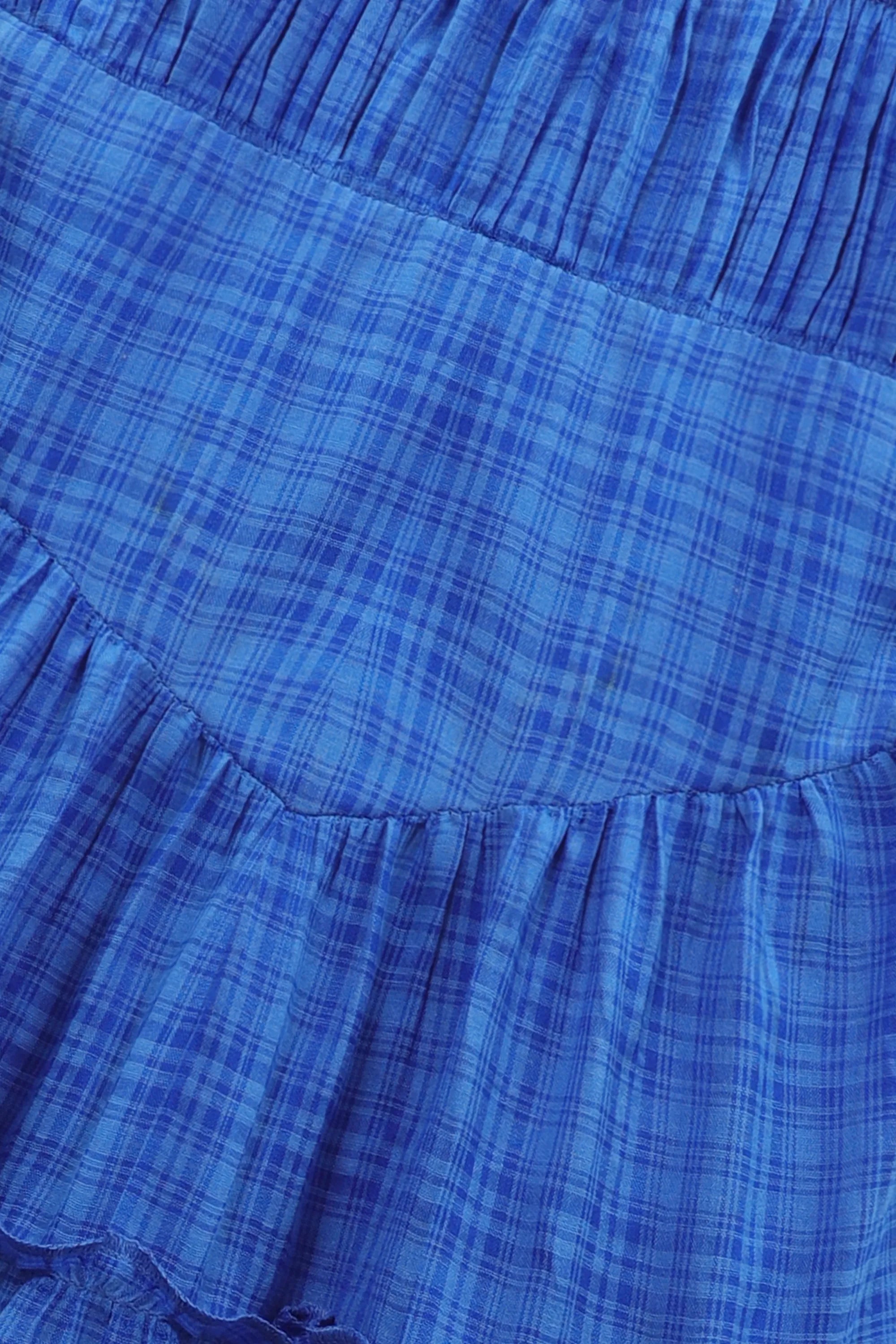 Flowy Blue Checked Cotton Dress