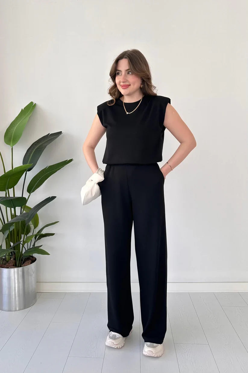 women co ord set sleeveless top wide leg pants casual elegant outfit minimal style comfortable everyday wear trendy matching set 01
