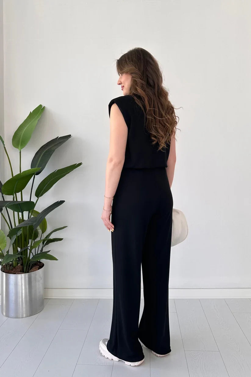 women co ord set sleeveless top wide leg pants casual elegant outfit minimal style comfortable everyday wear trendy matching set 03