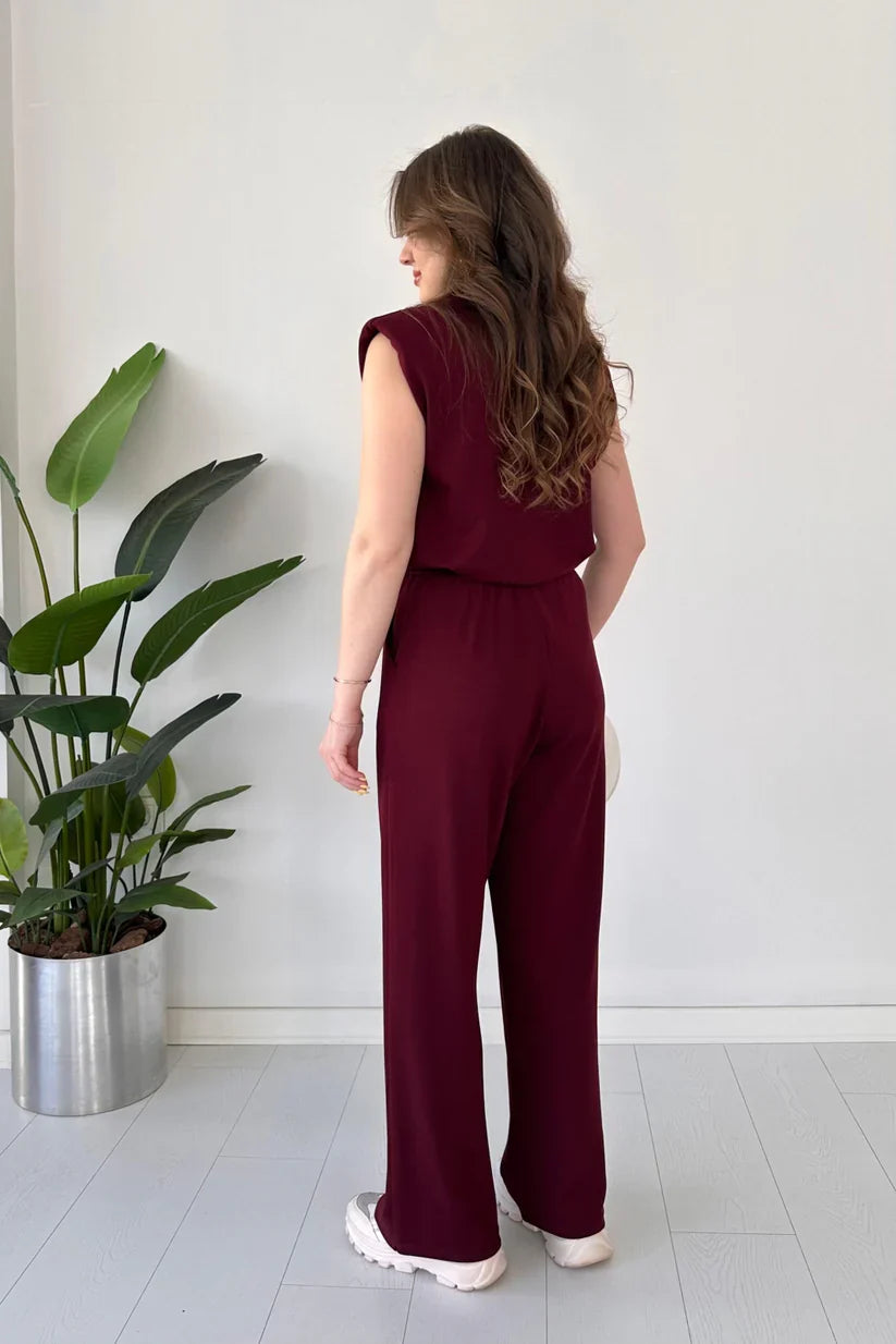 women co ord set sleeveless top wide leg pants casual elegant outfit minimal style comfortable everyday wear trendy matching set 07