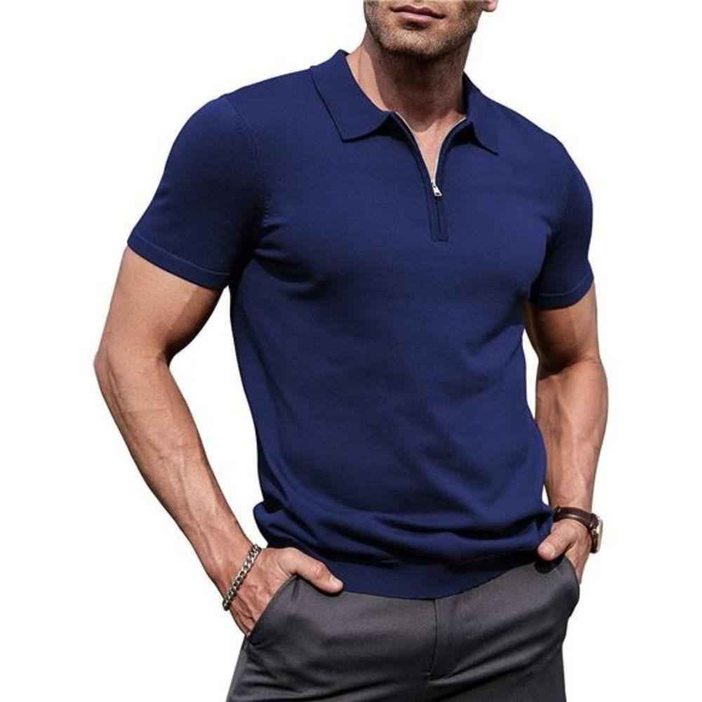 Zipper Polo T-Shirts for men Navy blue - The Divine Shop